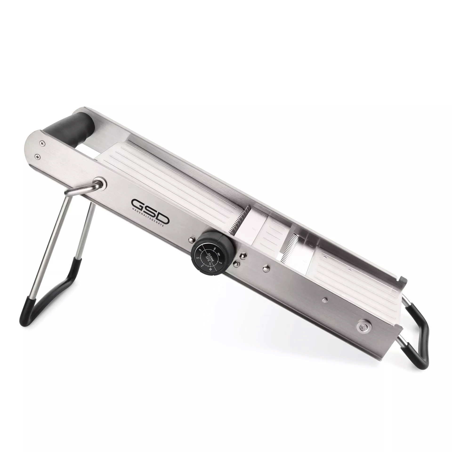 Profi Mandoline aus Edelstahl mit Halter Profi Mandoline aus Edelstahl mit Halter